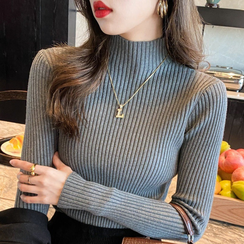 Half-neck sweater for women, slim-fit knitted fabric