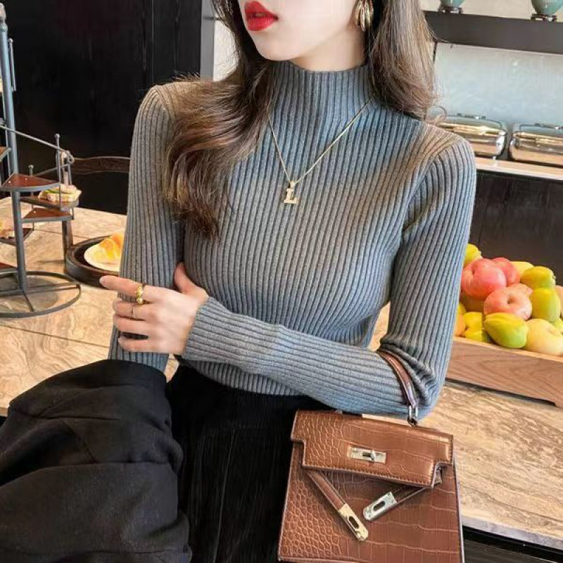 Half-neck sweater for women, slim-fit knitted fabric